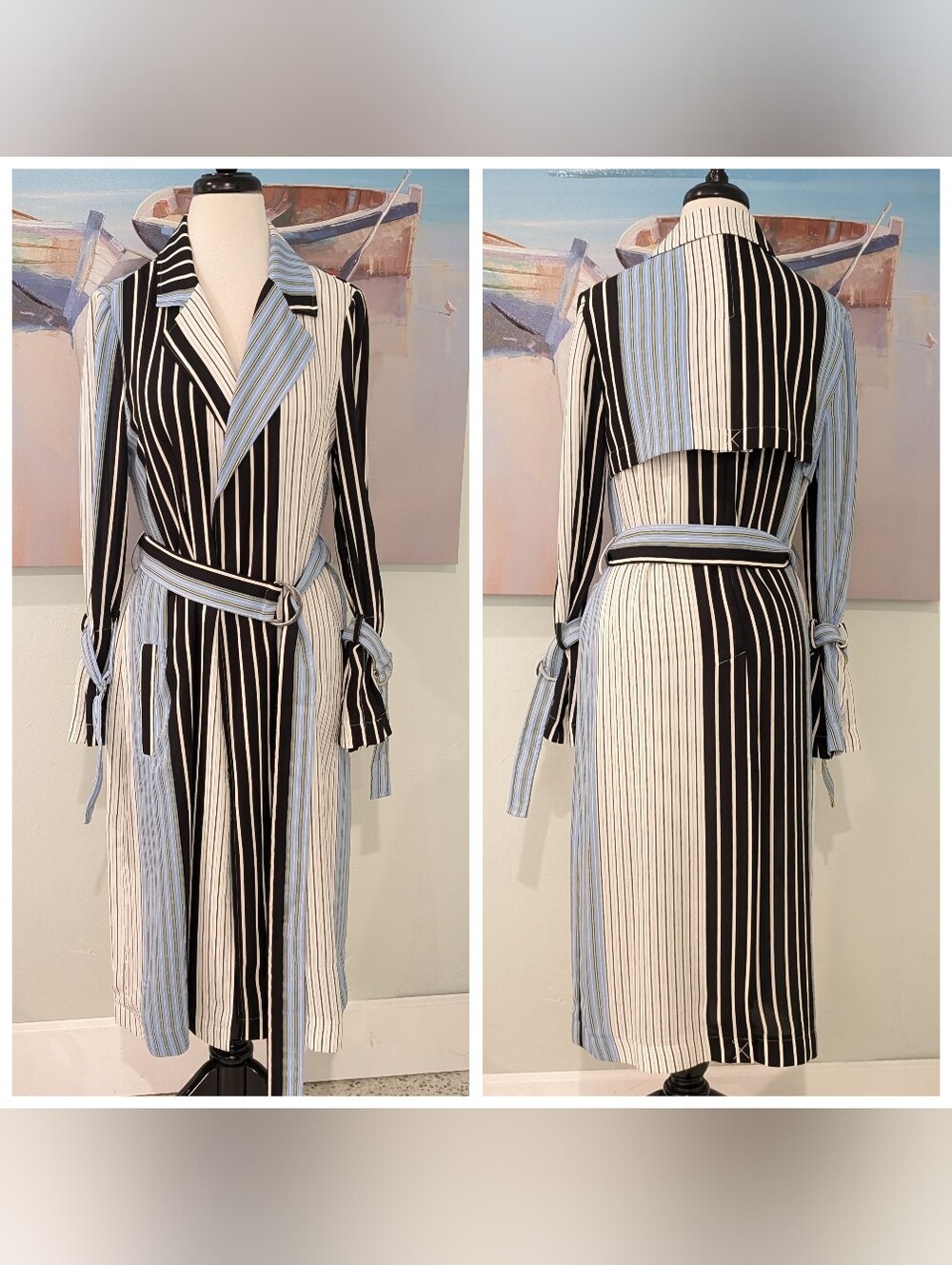 BCBGMaxAzria Pinstripe Trench Coat Lightweight